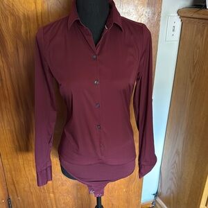 Women's Burgundy Button-Up Bodysuit Shirt